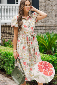 Nature's Muse Olive Floral Midi Dress