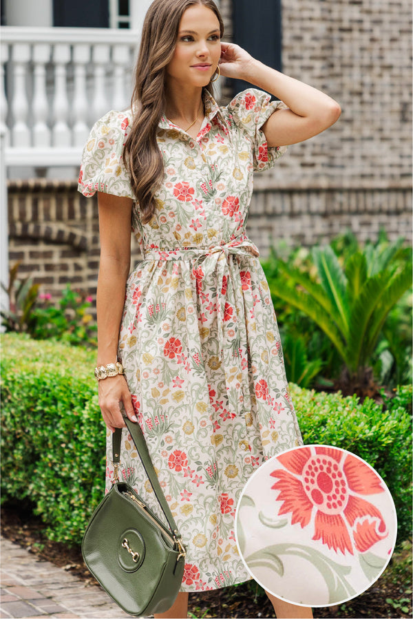 Nature's Muse Olive Floral Midi Dress