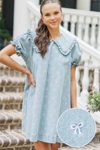 Blue Jean Beauty Denim Bow Embroidered Dress