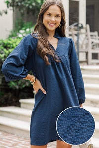 Above And Beyond Navy Blue Textured Shift Dress
