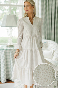 NURSING COLLECTION: What A Surprise Cream Leopard Print Midi Dress