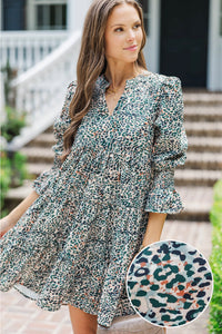 In Your Happy Place Olive Green Leopard Dress