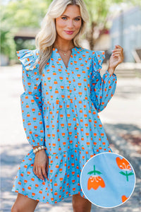 At This Time Blue Floral L/S Babydoll Dress