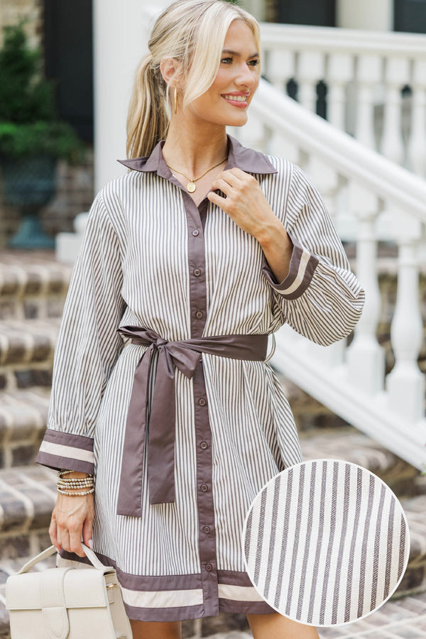 Golden Days Brown Striped Dress, Large - The Mint Julep Boutique | Women's Boutique Clothing Golden Days Brown Striped Dress, Large - The Mint Julep Boutique | Women's Boutique Clothing