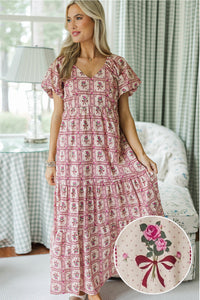 NURSING COLLECTION: Falling In Love Mauve Bow Print Maxi Dress