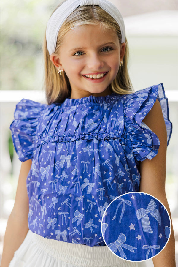 Girls: The Layla Navy Blue Bows and Stars Blouse