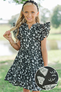Girls: At This Time Black Bulldog Print Dress