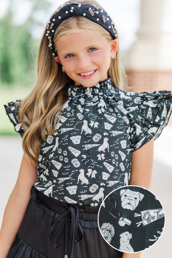 Girls: A True Beauty Black Bulldog Print Blouse