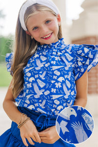 Girls: A True Beauty Royal Blue Eagle Print Blouse