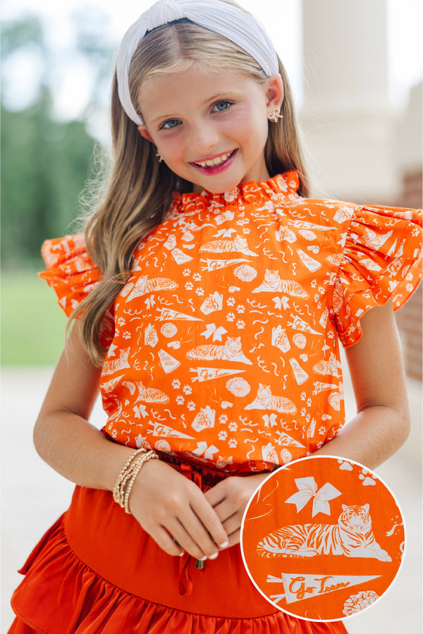Girls: A True Beauty Orange Tiger Print Blouse