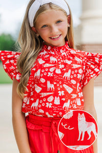 Girls: A True Beauty Red Husky Print Blouse