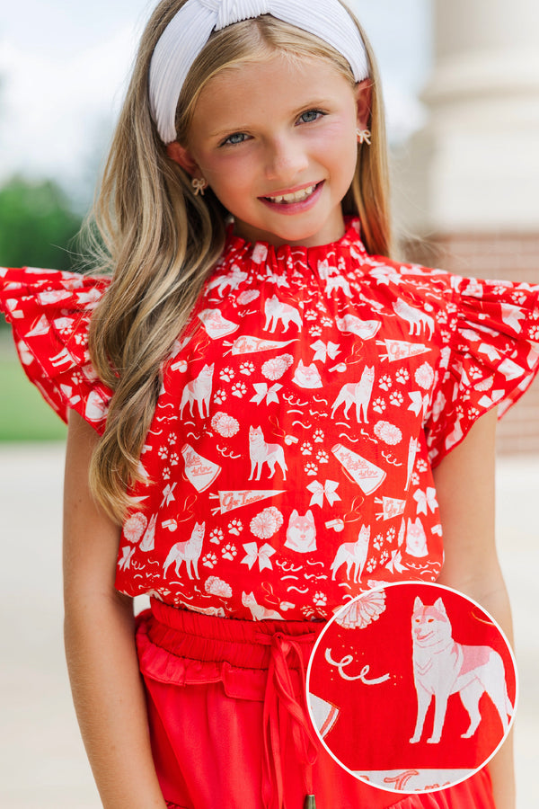 Girls: A True Beauty Red Husky Print Blouse