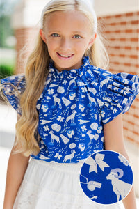 Girls: A True Beauty Navy Rams Print Blouse