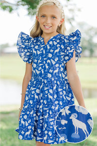 Girls: At This Time Navy Rams Print Dress