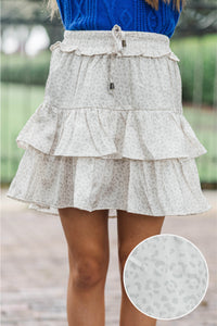 Girls: Take The Leap Cream Leopard Print Satin Skort