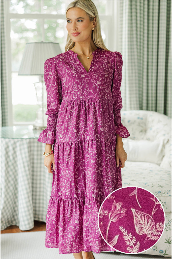 NURSING COLLECTION: What A Surprise Plum Toile Midi Dress