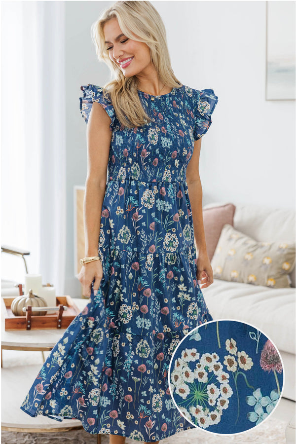NURSING COLLECTION: Learn From The Best Navy Floral Smocked Dress