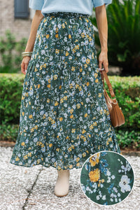 Start The Day Green Floral Maxi Skirt