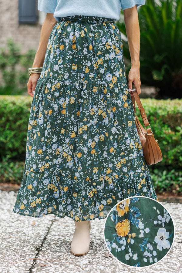 Start The Day Green Floral Maxi Skirt
