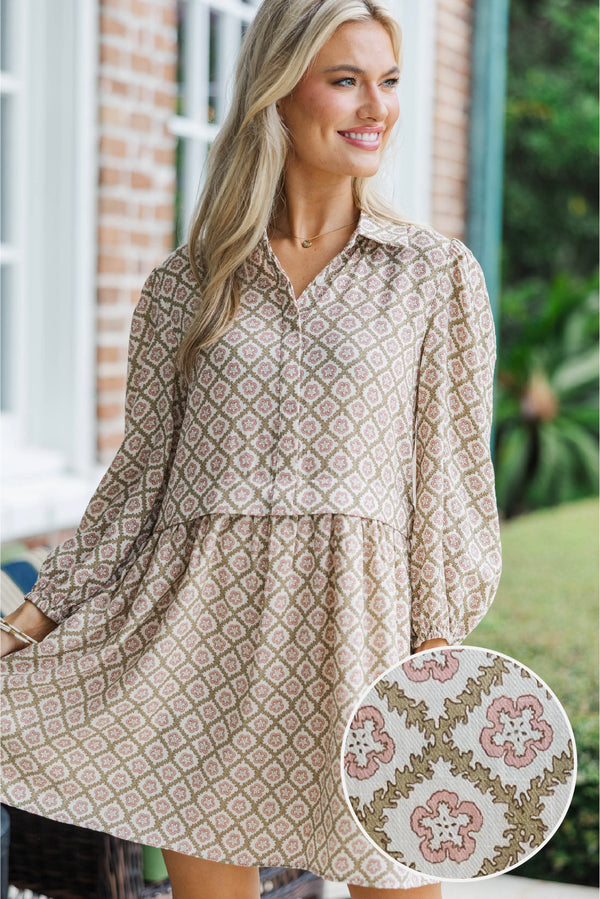 Thinking Of You Pink Medallion Shirt Dress