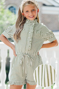 Girls: The Go-To Green Striped Romper