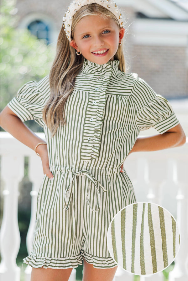 Girls: The Go-To Green Striped Romper