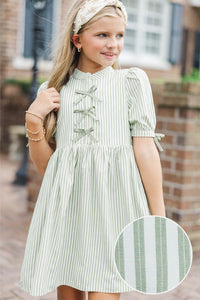 Girls: The Audrey Olive Green Striped Dress