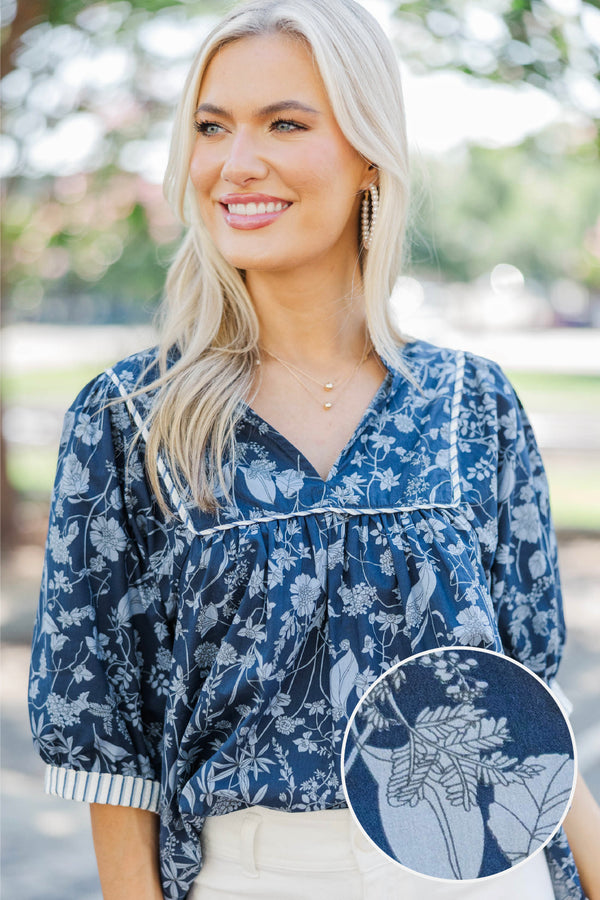 Always Count On You Navy Toile Blouse