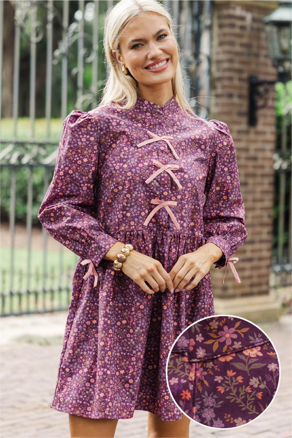 There's Always Hope Plum Ditsy Floral Dress