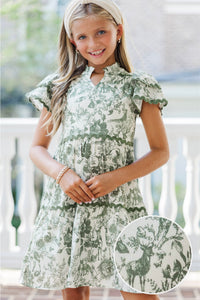 Girls: Come For It Olive Green Toile Babydoll Dress