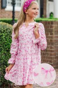 Girls: In Your Happy Place Pink Bow Print Dress