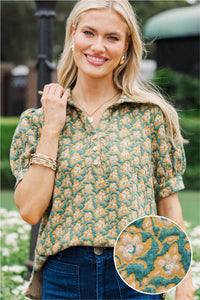 Worth Your While Green Floral Blouse