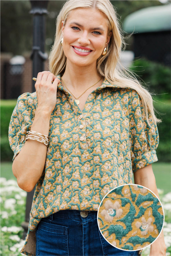 Worth Your While Green Floral Blouse
