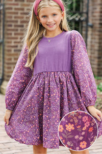 Girls: The Tricia Purple Ditsy Floral Dress