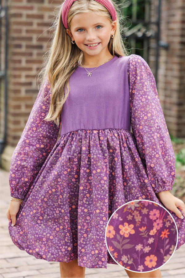 Girls: The Tricia Purple Ditsy Floral Dress