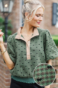 Threaded Thoughts Green Bow Print Blouse