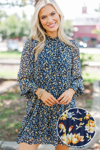 Still With You Navy Ditsy Floral Chiffon Dress