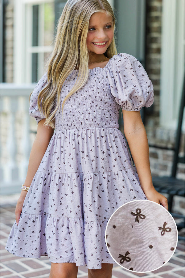 Girls: Just As You Were Purple Bow Print Babydoll Dress
