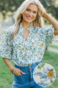Sunny Side Up Blue Floral Blouse