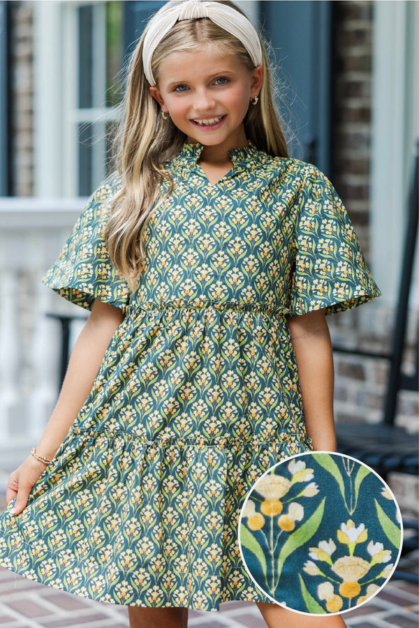 Girls: The Stephanie Green Medallion Babydoll Dress