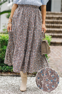Just One Chance Brown Floral Midi Skirt
