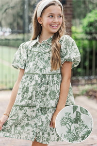 Girls: More Memories Olive Toile Babydoll Dress