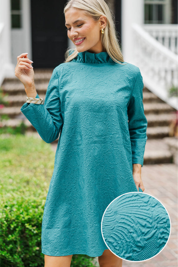 This Is It Teal Green Textured Swing Dress