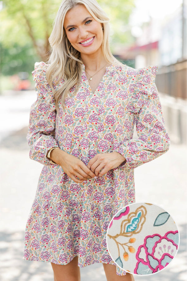 At This Time Magenta Paisley L/S Babydoll Dress