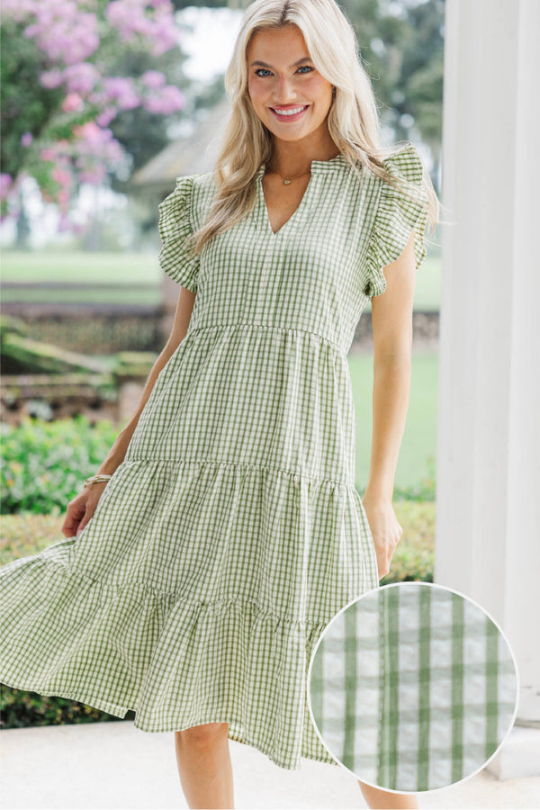 Evergreen Moments Olive Gingham Midi Dress – Shop the Mint