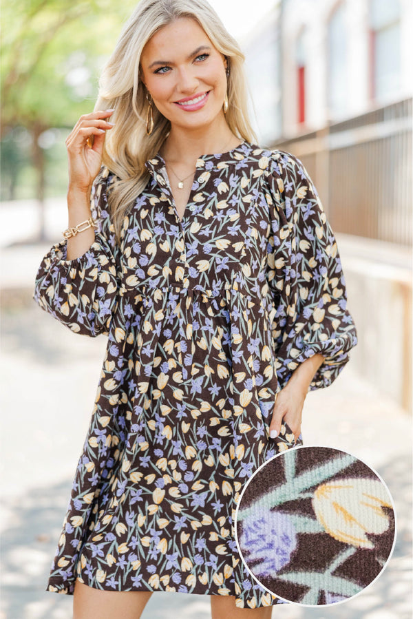 Softly Blooming Brown Ditsy Floral Dress