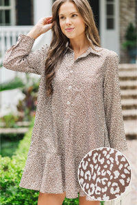 Share Your Story Brown Spotted Leopard Shirt Dress