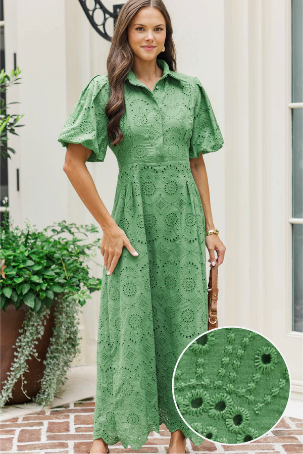 My Lucky Charm Green Eyelet Midi Dress