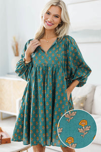 NURSING COLLECTION: It's All True Teal Medallion Dress