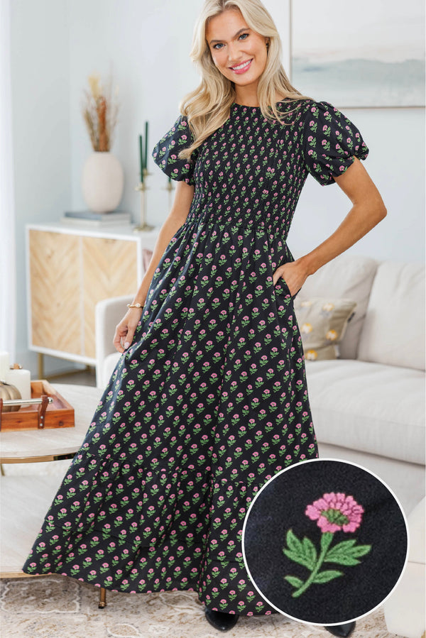 NURSING COLLECTION: Make The Right Choice Black Floral Medallion Maxi Dress